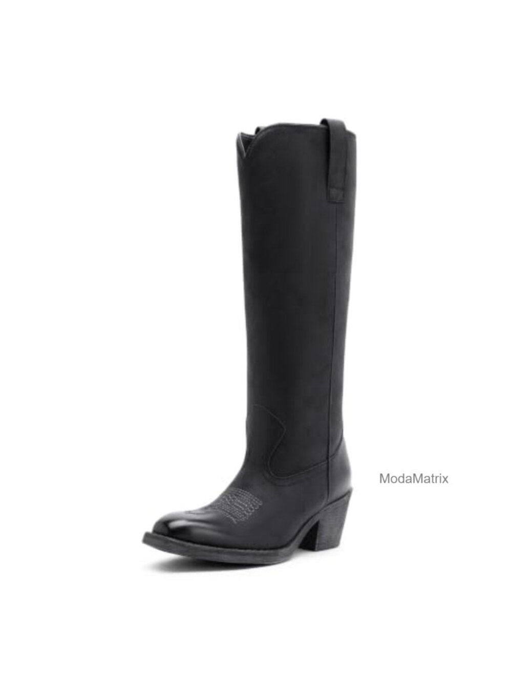 Faux Leather Knee High Boots Square Toe Low Block Heel